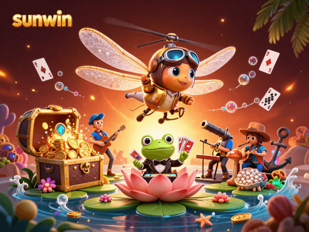 Experience sunwin's vibrant lily pad casino with unique characters and dynamic gambling action.
