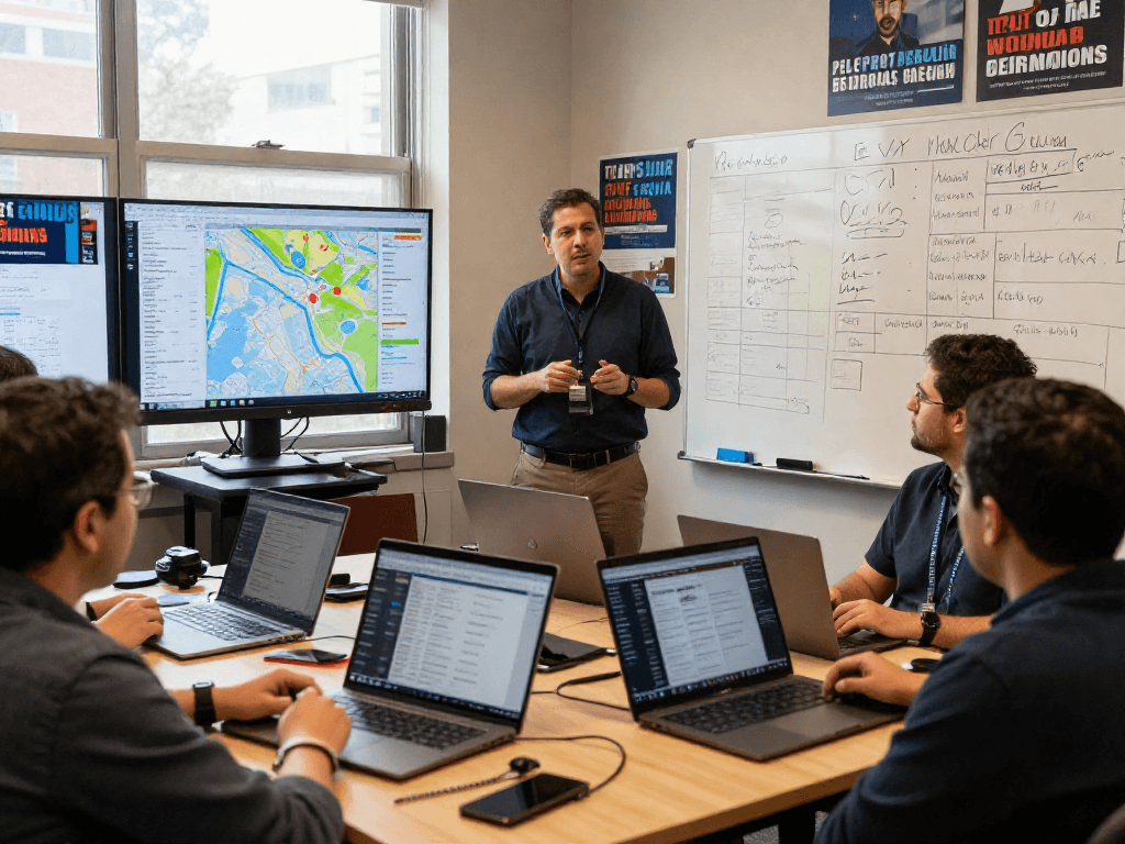 Dynamic political campaign strategy session showcasing generative engine optimization political data analysis.