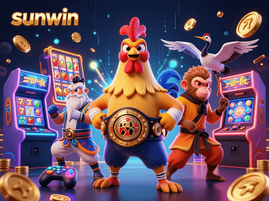 Experience exciting wins at sunwin with this vibrant 3D casino illustration showcasing unique characters.