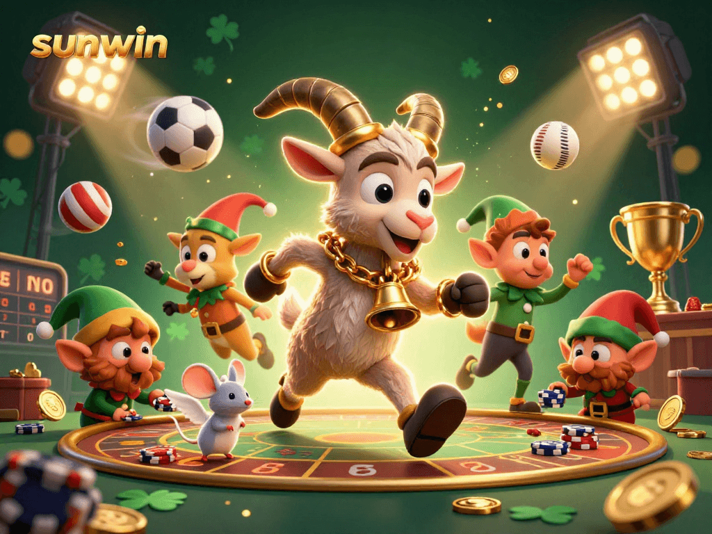 sunwin reveals a thrilling scene of a festive casino with 3D characters engaging in captivating gameplay