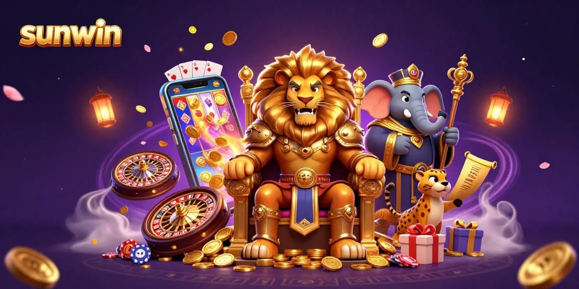 Engage with sunwin and experience a vibrant 3D casino scene with lively characters and game elements.