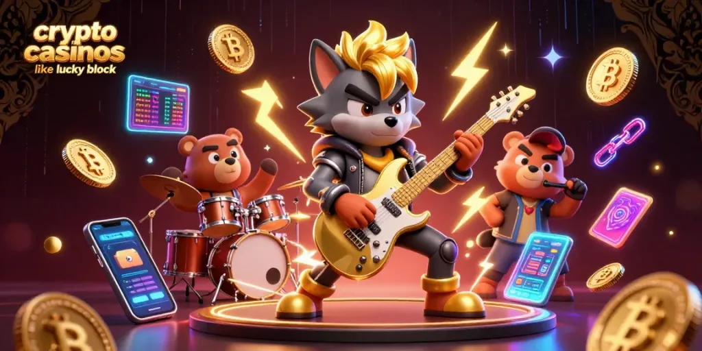 Experience thrilling gameplay at crypto casinos like Lucky Block featuring vibrant characters and digital elements.