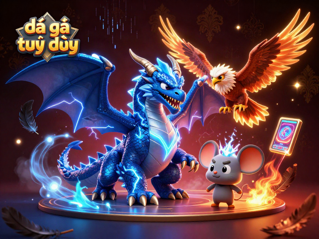 Watch đá gà trực tiếp with electric energy, vibrant lightning dragon, and a fierce hawk.