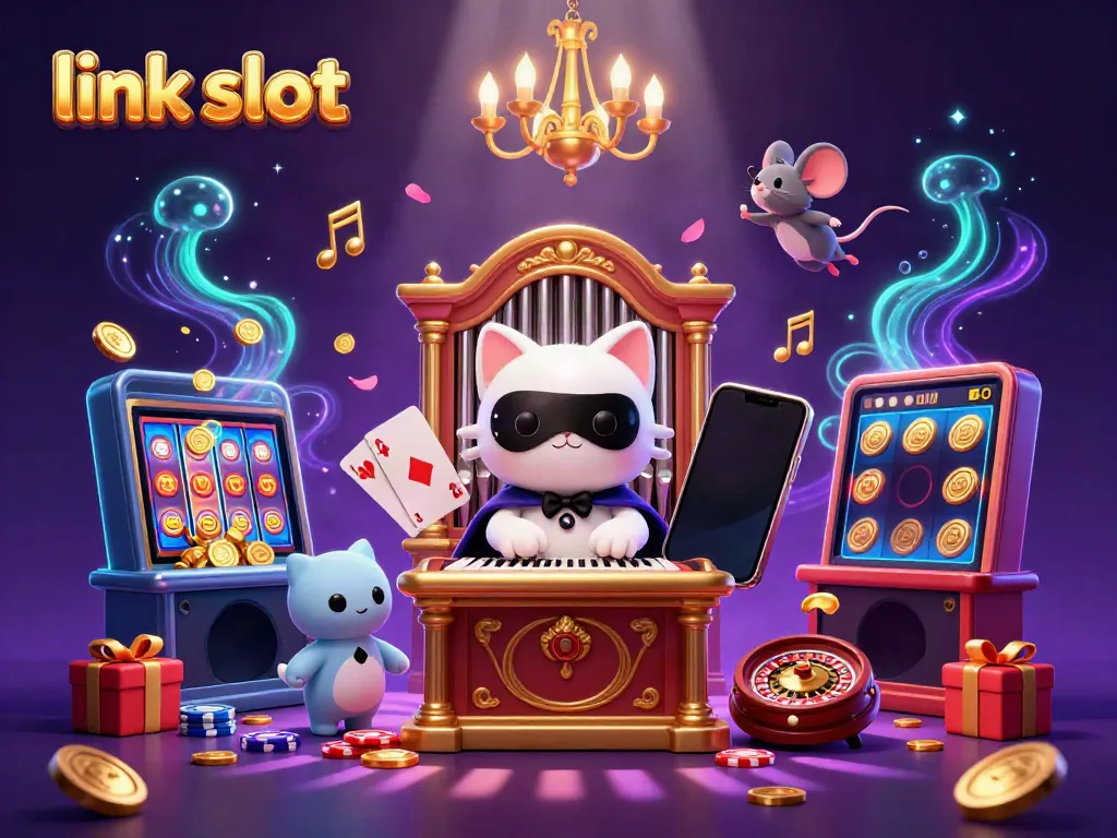 Spin the reels of luck with the vibrant link slot gameplay illustration featuring a white cat and mouse in a casino setting.
