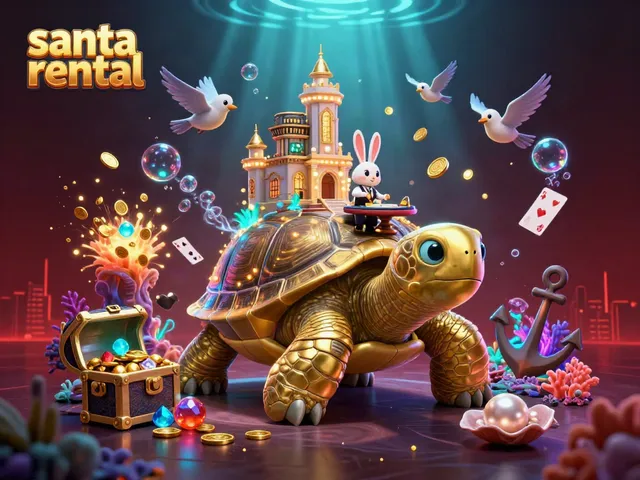 Experience the magic of a Santa rental with this vibrant 3D casino illustration.