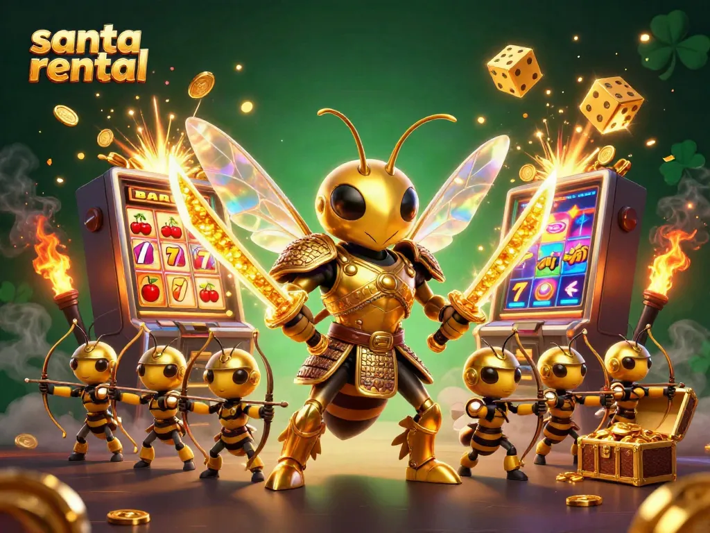 Experience the thrill of santa rental with Santa's presence, surrounded by immersive casino elements.