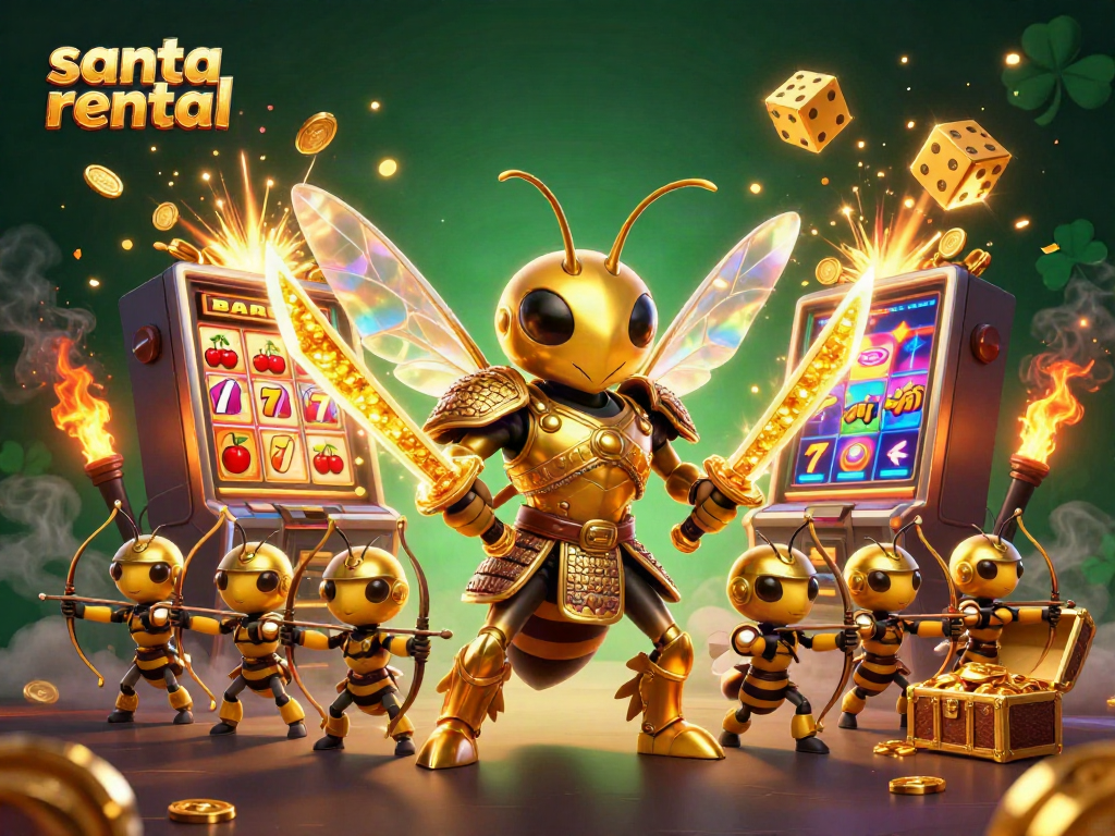 Experience the thrill of santa rental with Santa's presence, surrounded by immersive casino elements.