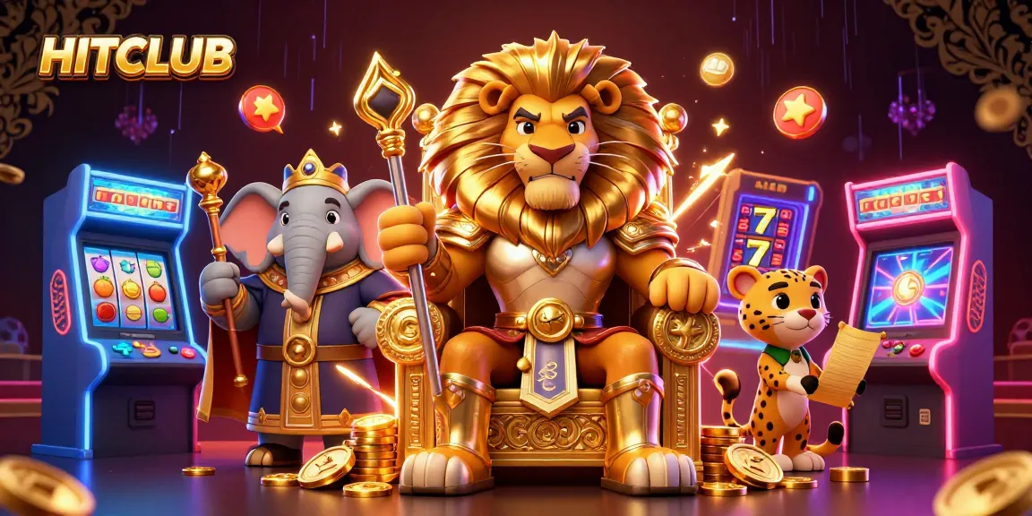Engage with HITCLUB's vibrant slot gaming scene, featuring playful characters and casino elements.