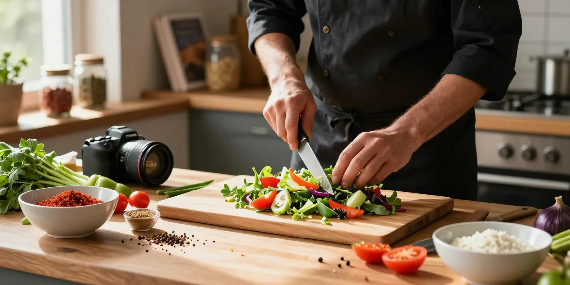 Delicious fresh salad preparation with สล็อตเว็บตรง theme in a bright kitchen.