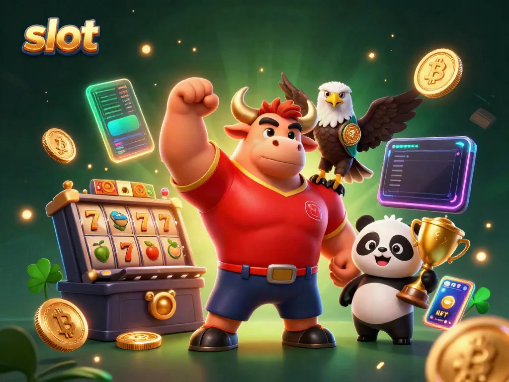 Experience thrilling jackpots with slot reels and cartoon characters in an exciting casino scene.