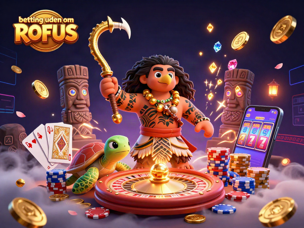 Experience betting uden om ROFUS with a lively 3D gambling scene featuring a demigod hawk and casino elements.