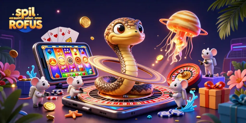Spin and win at spil casino uden om ROFUS, a vibrant 3D digital casino scene.