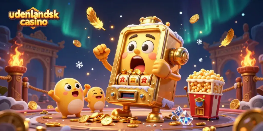 Celebrate wins at udenlandsk casino with a lively scene of slot machines and golden rewards!