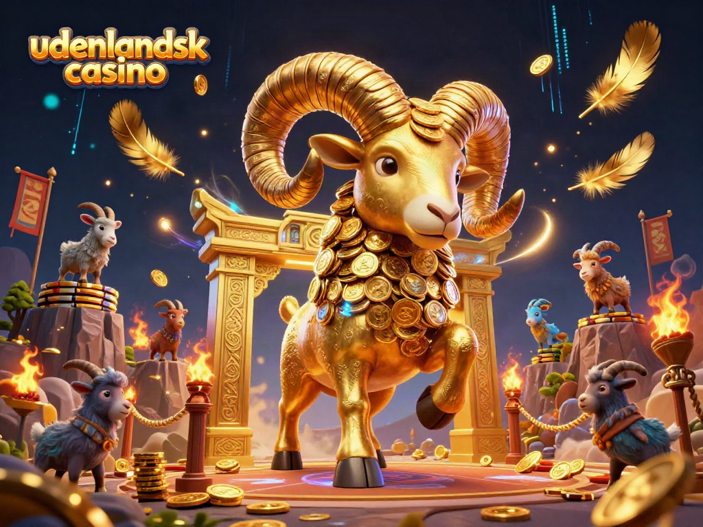 Experience the excitement of udenlandsk casino with a dynamic 3D illustration featuring a golden ram.