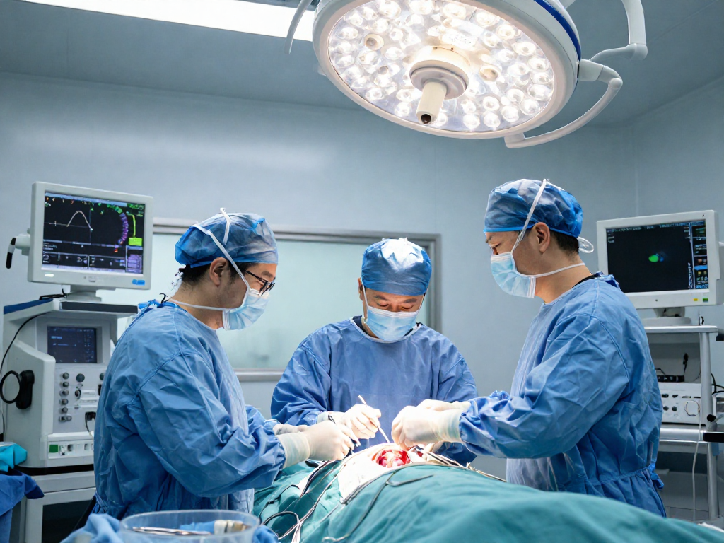 During beyin tümörü ameliyatı, a neurosurgeon and team perform precise surgery in a highly focused environment.