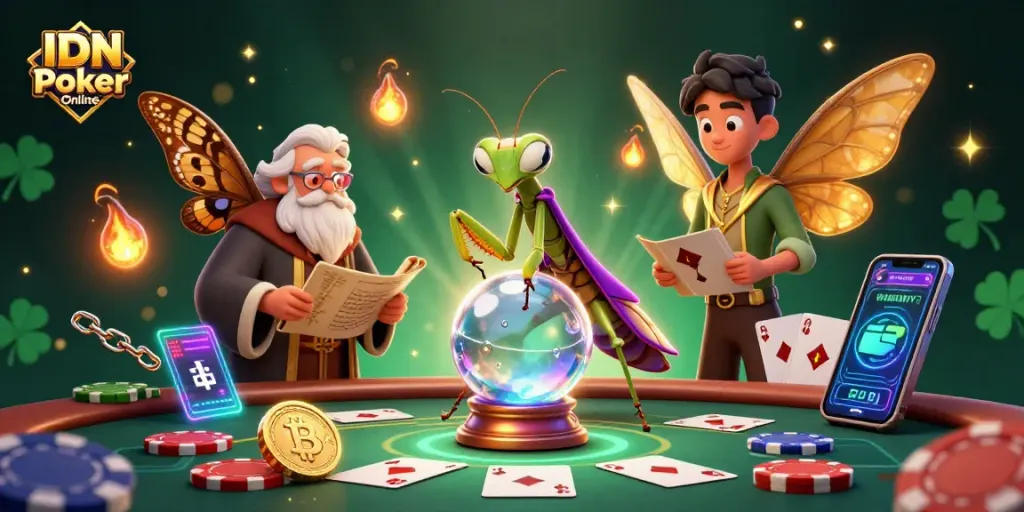 Playing poker with strategic decisions in the vivid world of IDN Poker Online, blending fantasy and digital currency.