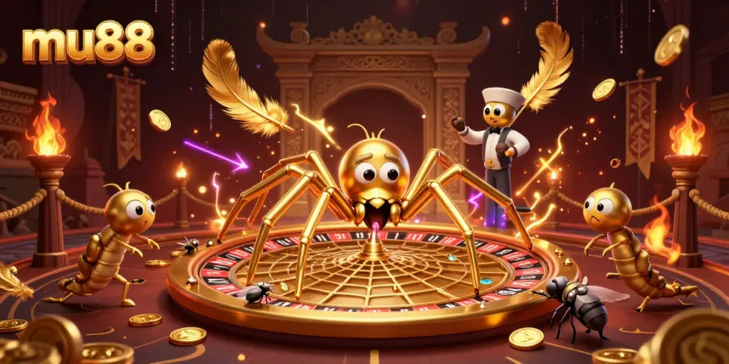 Engage in thrilling bets at mu88 with a spider-themed roulette illustration.