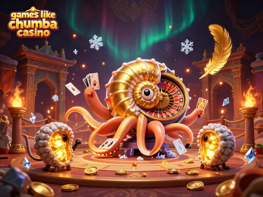 Engage with games like Chumba Casino through this vibrant 3D scene of a nautilus at a roulette wheel.