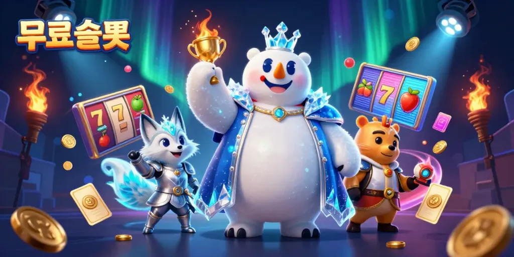 Experience 무료슬롯 action with slot reels and a majestic polar bear in a dynamic casino scene.
