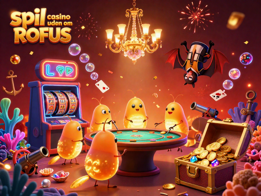 Experience the excitement of spil casino uden om ROFUS with lively creatures illuminating a dynamic casino scene.