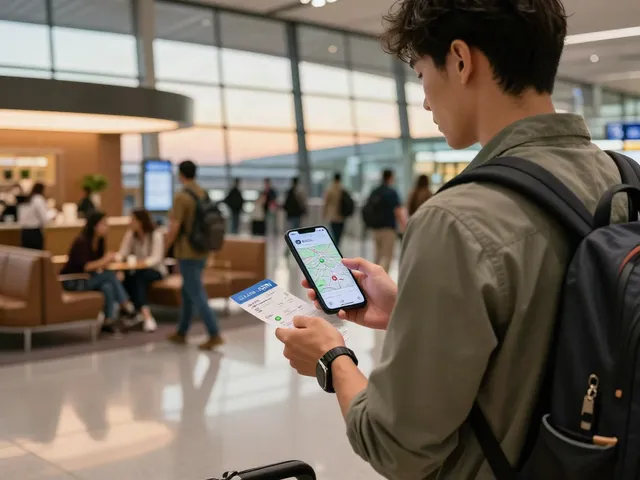 שימוש בטכנולוגיית Esim לחול בשדה תעופה, נוסע עם מכשיר חכם בדרכו ליעד חדש