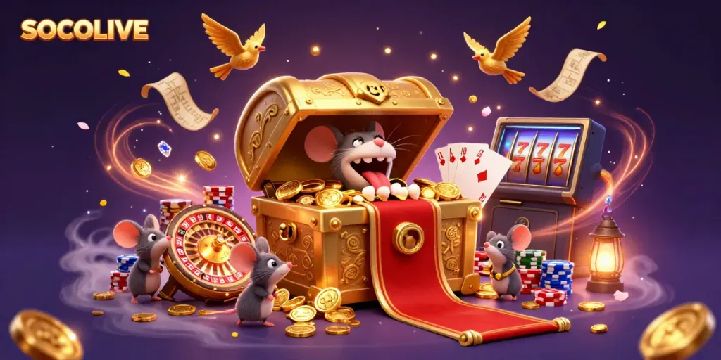 SOCOLIVE offers an exciting online gambling experience with vibrant golden treasures and interactive gaming elements.
