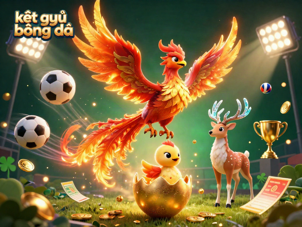 Witness the captivating world of kết quả bóng đá with vibrant phoenixes and sports-themed elements, showcasing dynamic betting action.