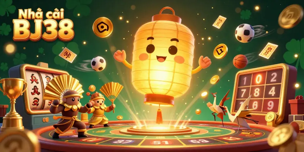 Experience the thrill of betting at Nhà cái BJ38, hosting vibrant 3D casino games with golden elements.