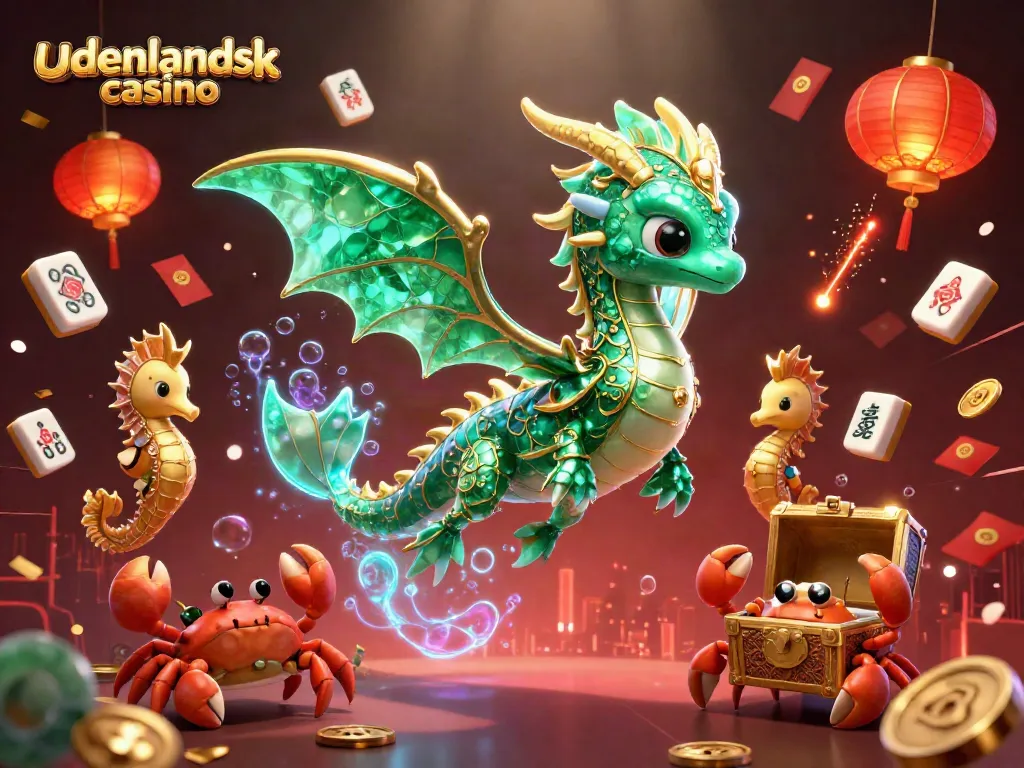 Engaging scene showcasing udenlandsk casino elements with a sea dragon, treasure, and festive decorations.