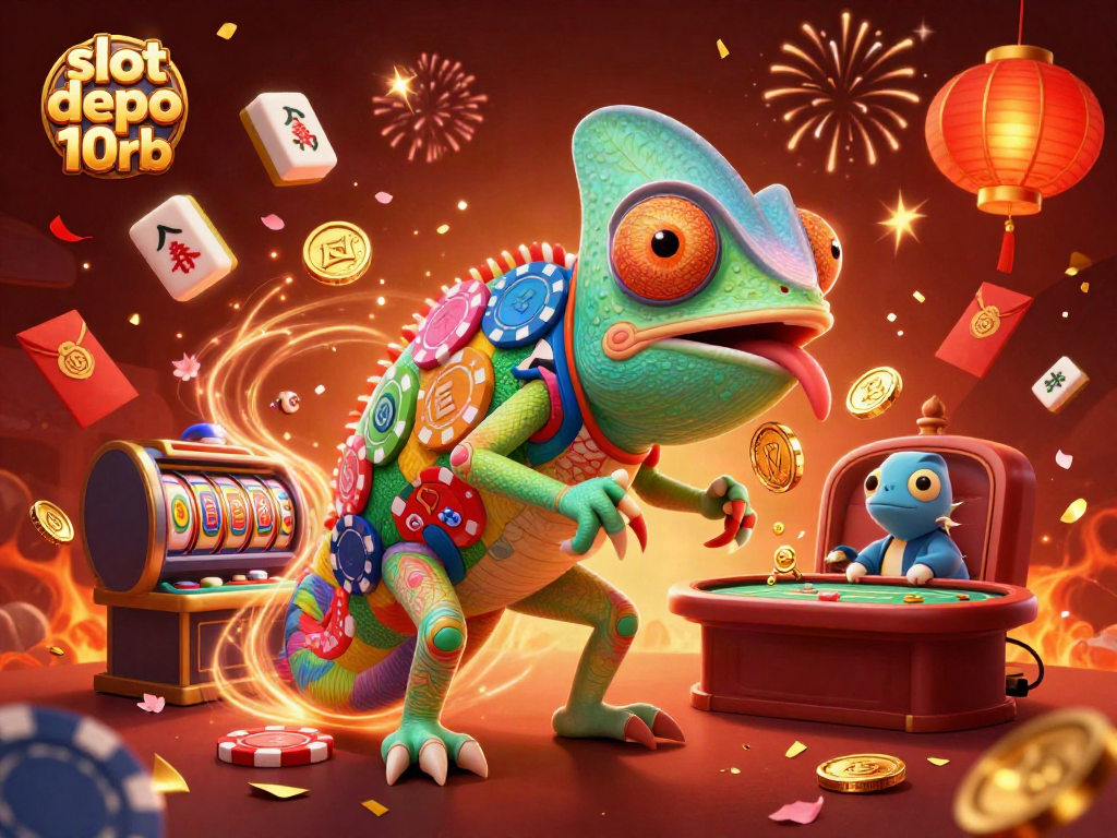Engage with exciting slot depo 10rb gameplay featuring vibrant chameleon casino characters and rich casino elements.