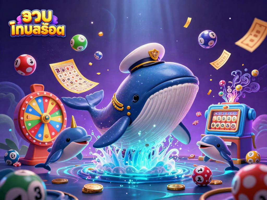 Experience thrilling รวมเกมสล็อต action with whale captain and playful dolphins amidst virtual winnings.