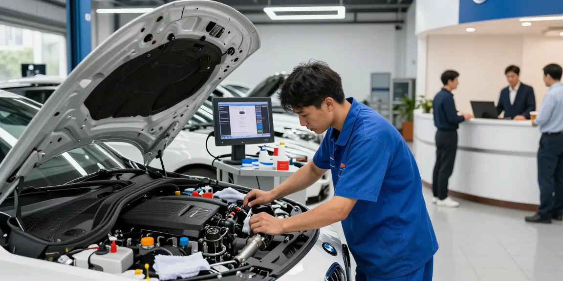 Professionelle BMW Werkstatt Hannover mit Techniker bei der Motorinspektion