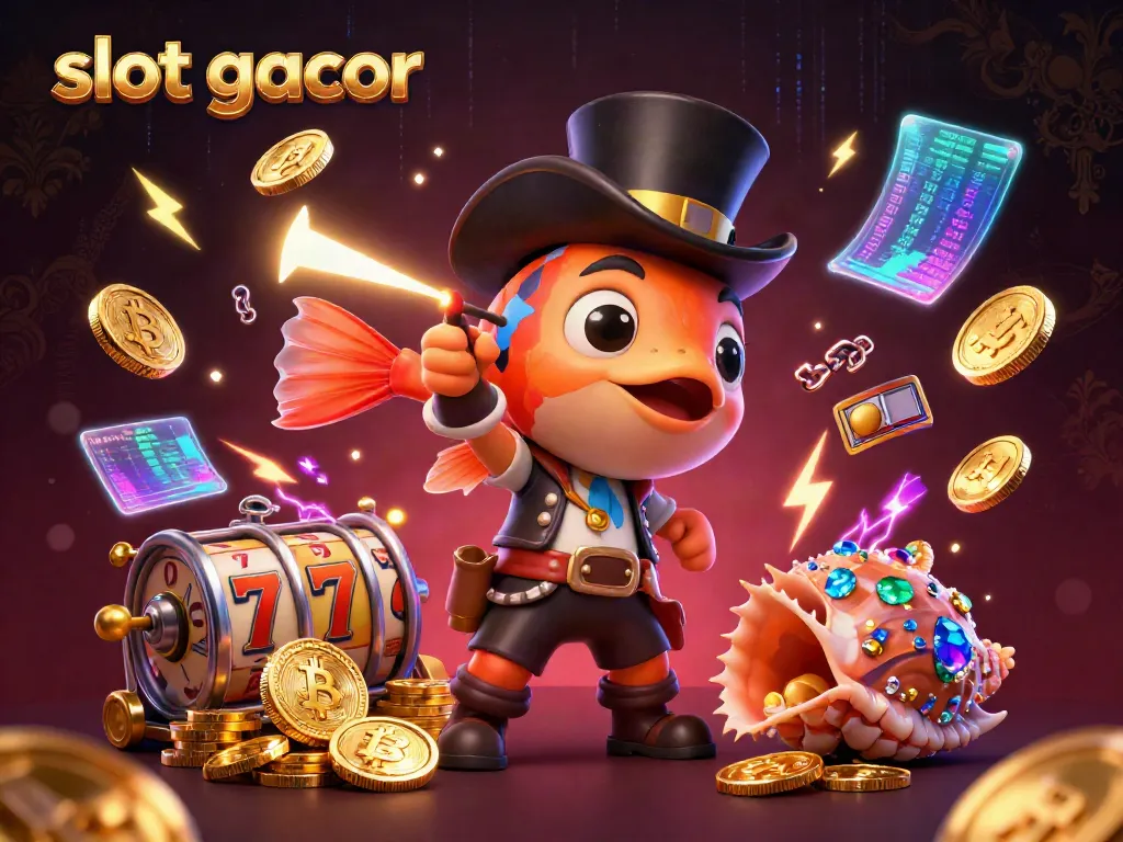 Engage in thrilling slot gacor action with a vibrant illustration of jackpot-winning characters and crypto coins.