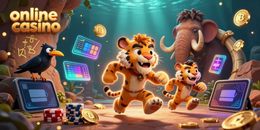Engage in the vibrant online casino scene with caveman duo and crypto elements.