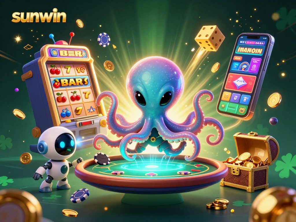 Engage in epic gameplay with sunwin featuring a dazzling 3D alien octopus at a poker table