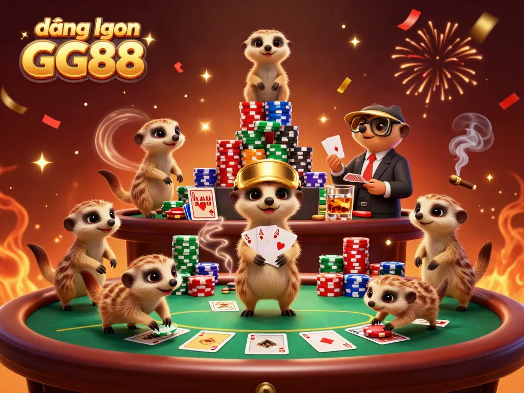 Experience the vibrant world of đăng nhập GG88, filled with dynamic meerkat characters in a bustling casino.