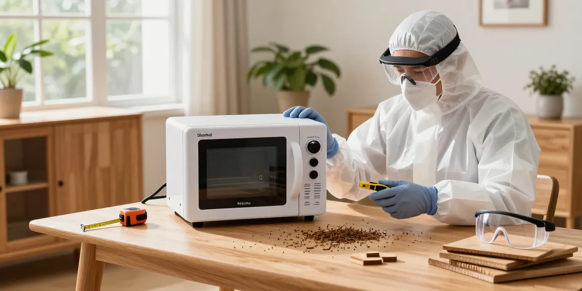 Shashel microwave equipment efficiently eliminating woodworms in a cozy home setting.