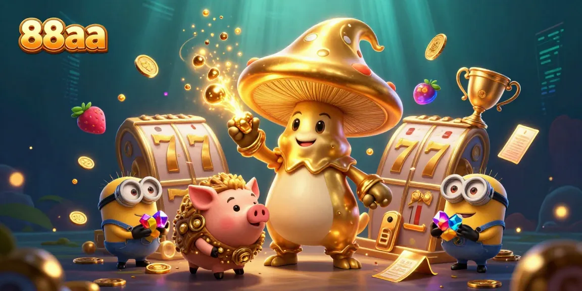 Experience thrilling gaming action with 88aa's golden mushroom wizard in an enchanting casino world.