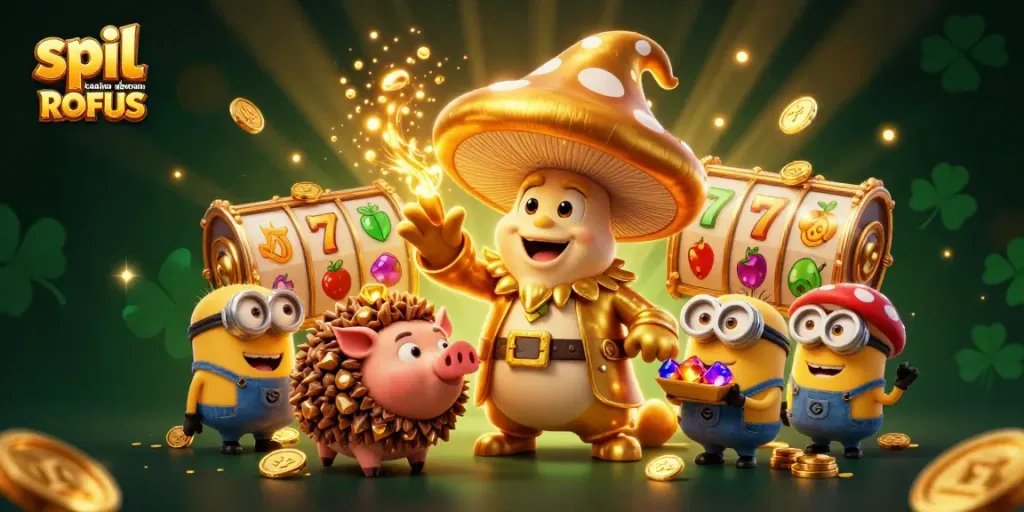 Experience the thrill of spil casino uden om ROFUS with a magical 3D wizard, treasure-pig, and vibrant slot elements.