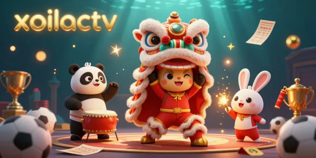 Experience sports betting excitement with the vibrant characters of xoilactv in this 3D scene.