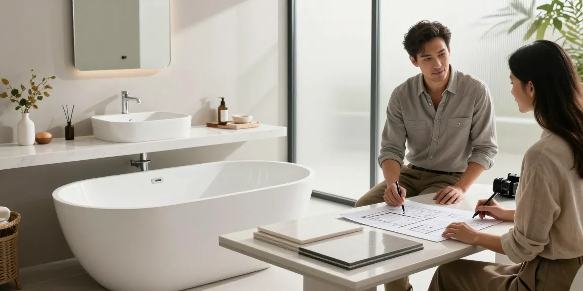 KKR solid surface freestanding bathtub and wall basin in a modern bathroom.