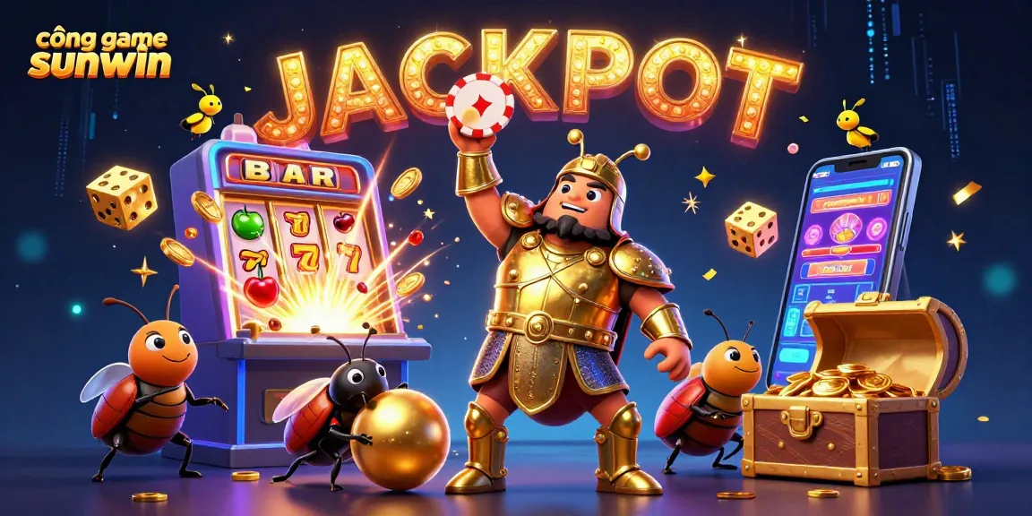 Engage with the thrilling cổng game sunwin scene featuring hercules beetle triumphantly lifting a poker chip amidst a jackpot explosion of excitement.