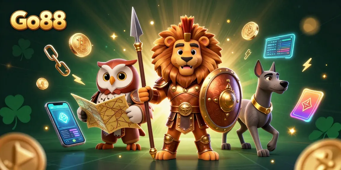 Engage with Go88's thrilling adventure in this dynamic casino-themed illustration.