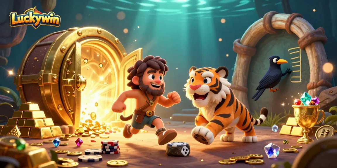 Experience thrilling games at Luckywin's vibrant prehistoric casino with animated characters.