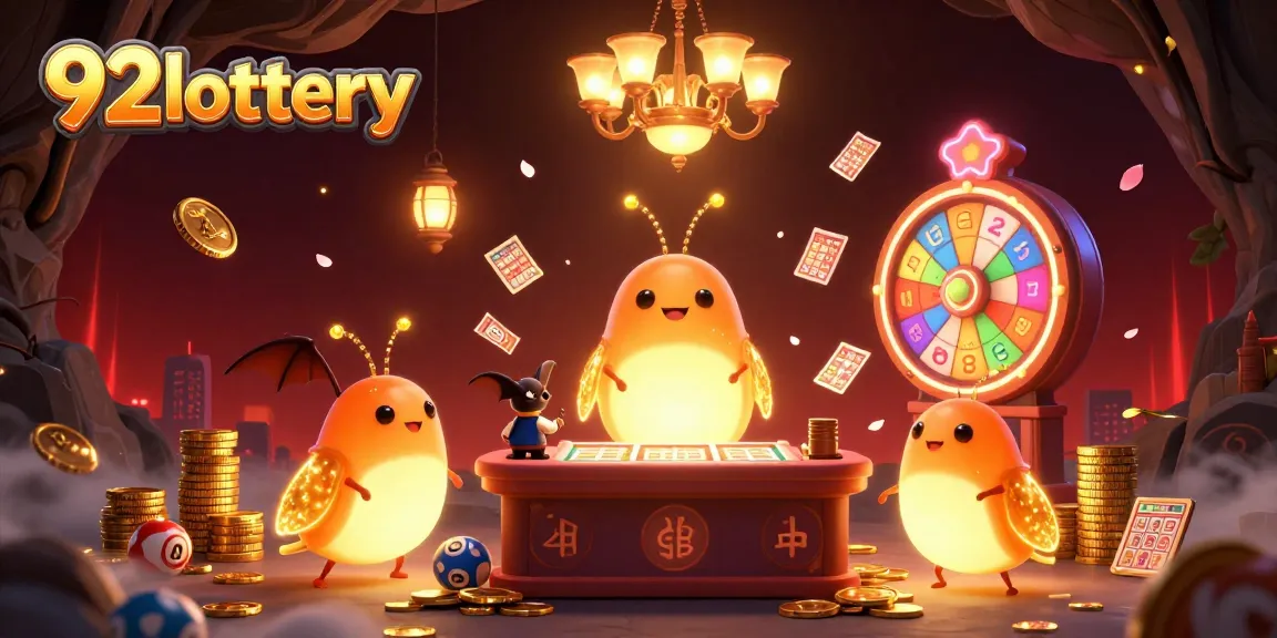 Engage with the vibrant 92lottery scene featuring glowworms and a bat dealer in a colorful lottery casino atmosphere.
