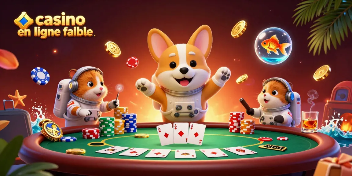 Visualisez le casino en ligne fiable avec un corgi astronaute flottant parmi des jetons de poker et des pièces d'or.