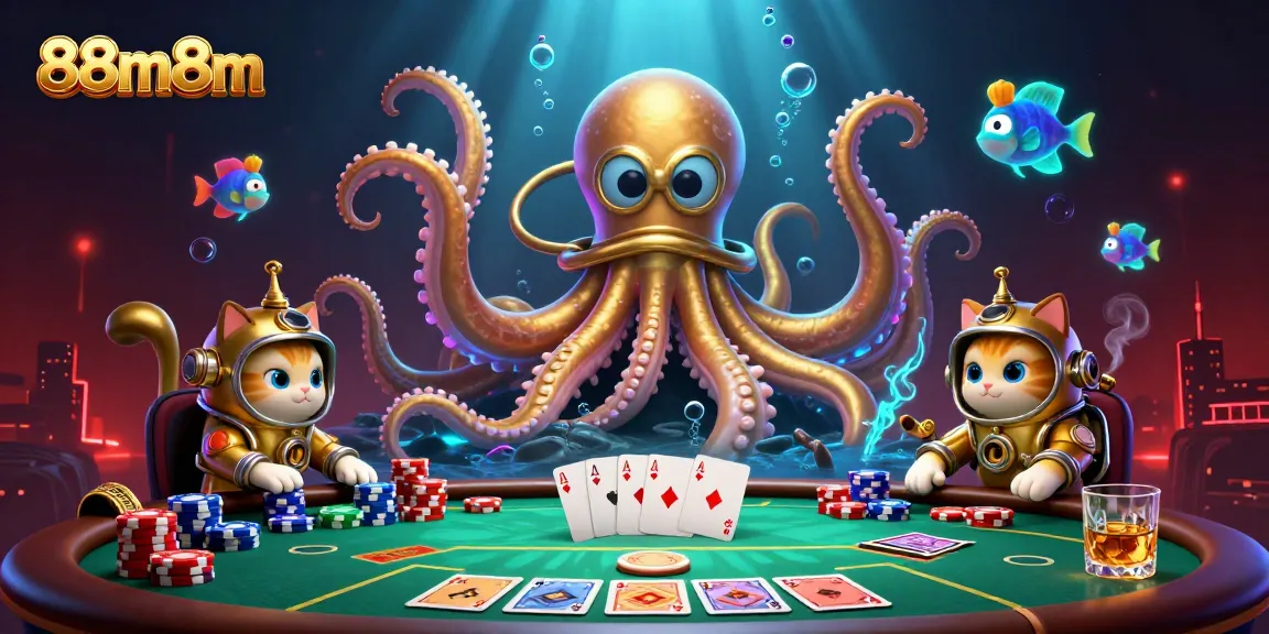 Engage with exhilarating gameplay at 88m8m featuring a colossal kraken and a diving cat!
