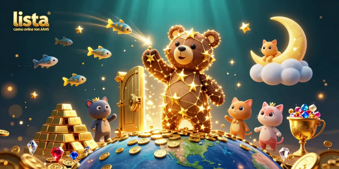 La scena magica di un orso costellazione d'oro che raccoglie monete, presentando la lista casino online non AAMS in un ambiente incantevole.