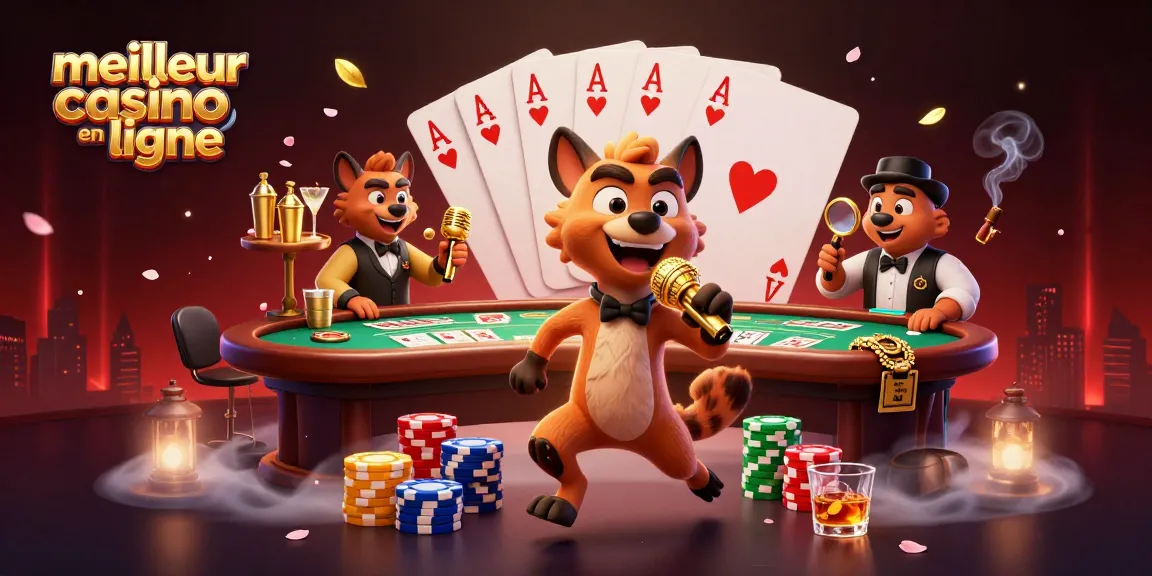 Animation de hyènes dans un casino, révélant le meilleur casino en ligne et son ambiance dynamique.