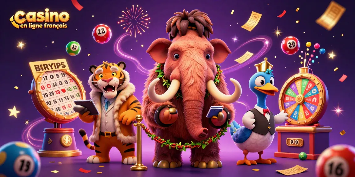 Vivez l'expérience d'un casino en ligne français animé avec un mammouth et des boules colorées.
